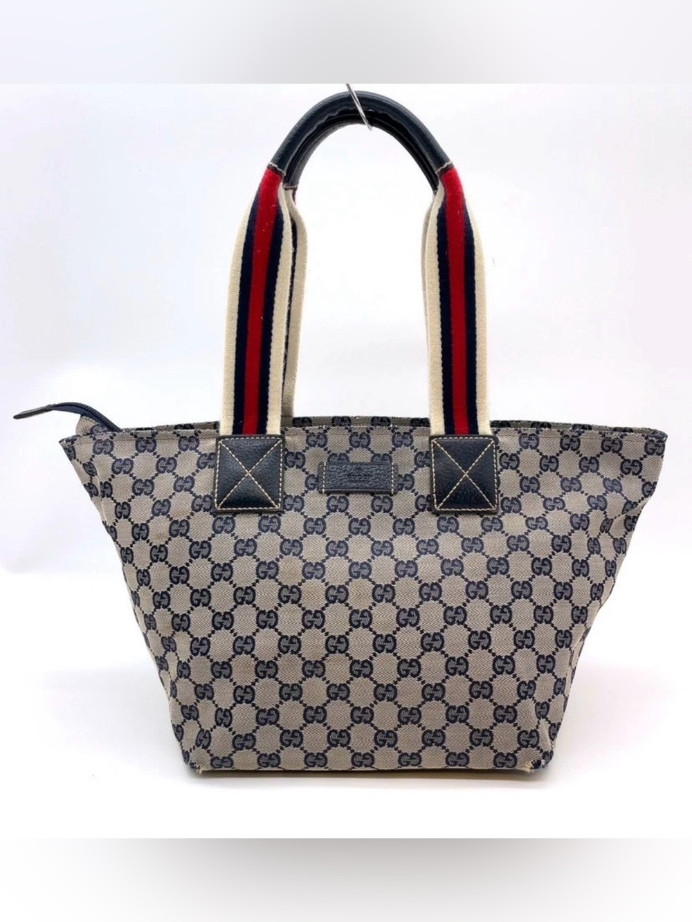 Gucci Sherry Line GG Canvas Leather Navy Tote Bag
